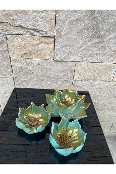 Peramari Dekoratif Polyester Üçlü Lotus Mumluk Turuncu Gold Eskitme