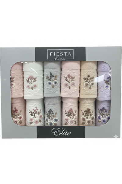 Fiesta Tekstil طقم مناشف مطرزة يدويًا من بوس مكون من 12 قطعة للأم والابنة