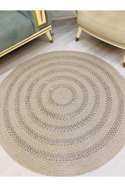 ModaCardin jüt Hasır görünümlü Desenli Modern El Örgüsü daire Halı Kilim