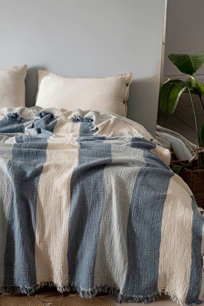 MYLASA HOME مفرش سرير MylasaHome مزدوج 4 طبقات من الموسلين مخطط سميك - بطانية...