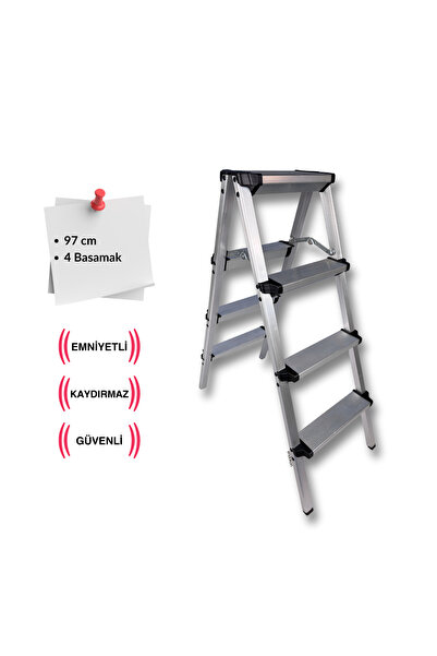 Endokon Geniş Basamaklı Katlanır Alüminyum Merdiven - 4 Basamaklı - Çift Tara...