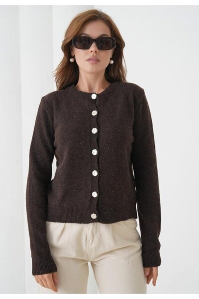 fuşyha butik Parlak Simli Düğmeli Triko Hırka