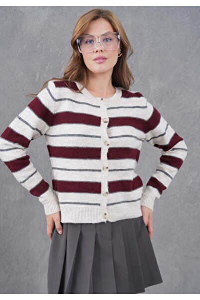 fuşyha butik Colorful Striped Button Detailed Knitwear Cardigan