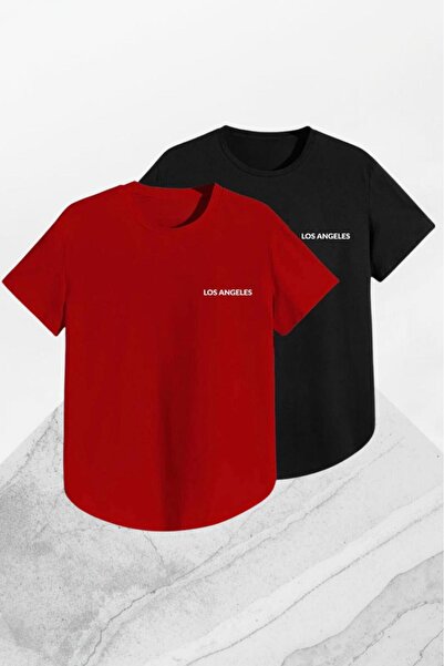CAST COLLECTİON تي شيرت للجنسين باللون الأحمر والأسود من لوس أنجلوس مطبوع مكو...