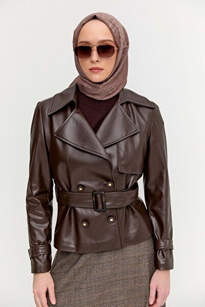 Setrms Kruvaze Kemerli Suni Deri Ceket