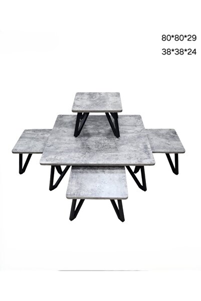 Generic طقم طاولات قهوة خشبية متداخلة مكون من 5 قطع بأرجل معدنية سوداء على شك...