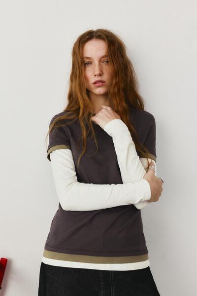 Pull & Bear Çift kollu t-shirt