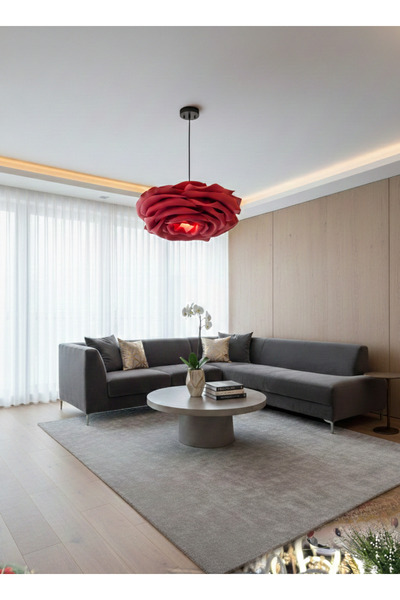 EVALUX Modern Dekoratif Eva Kırmızı Çiçek Sarkıt Avize