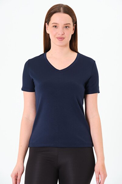 Sortie Women's V-Neck Short Sleeve Relaxed Fit Modal Fabric Navy Blue Color B...