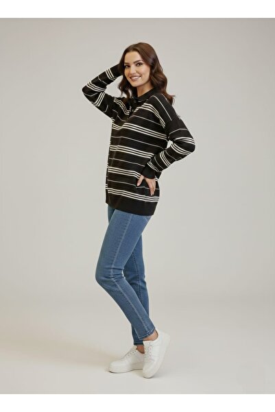 ASEZ BUTİK Premium Vintage Stripe Patterned, Polo Neck Buttoned Lux Knitwear ...