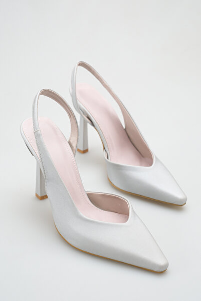 Bak Store Silver Satin Women's Heeled Shoes 10 cm Stiletto