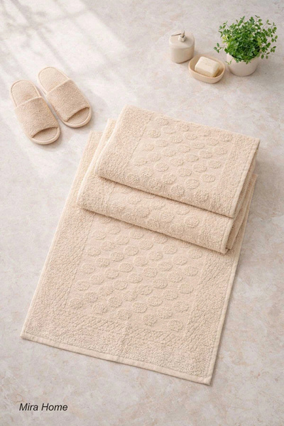 Mira Home 3-Piece Cotton Foot Towel Set Embossed Pattern 50X70 cm Beige