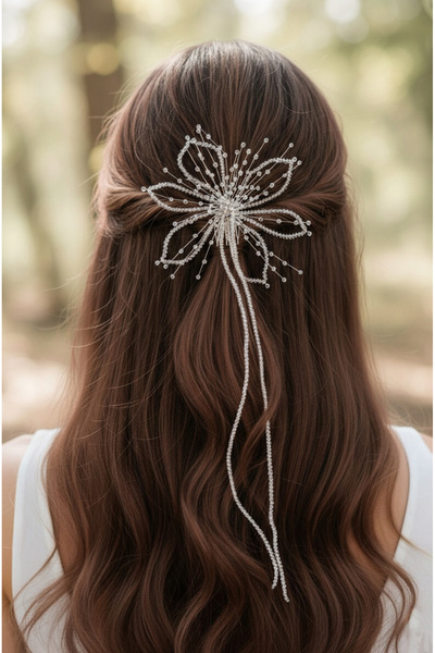 Happyline Çiçek Görünümlü Boncuklu Saç Aksesuarı , Tarak Toka, Nikah Saç Akse...