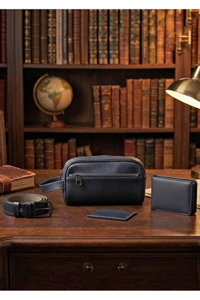 Duke Nickle Men's Navy Blue Bag Belt Wallet Card Holder 4-Piece Stylish Gift Set
