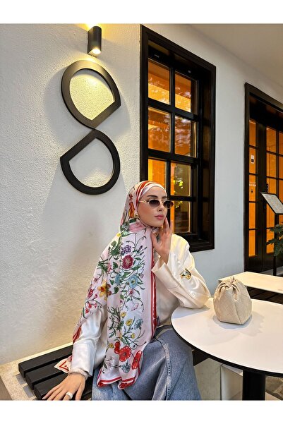 tomrisboutique شال فاخر من الحرير للحجاب مناسب للفصول الأربعة بنمط زهور على ا...