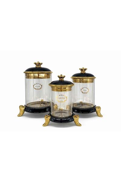 ROSSEV King Black Gold Vacuum Lid Jar Set 3 Pieces