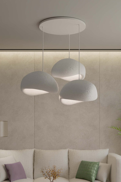 Kitchen Life Bohemia 3'lü Doğal Gerçek Beton Dokulu Avize - Modern Kompozit B...