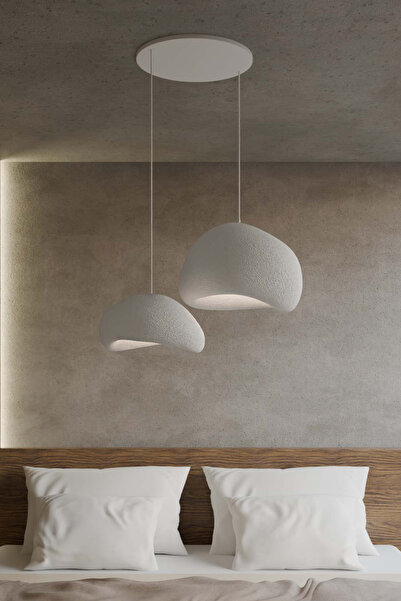 Kitchen Life Bohemia 2'li Doğal Gerçek Beton Dokulu Avize - Modern Kompozit B...