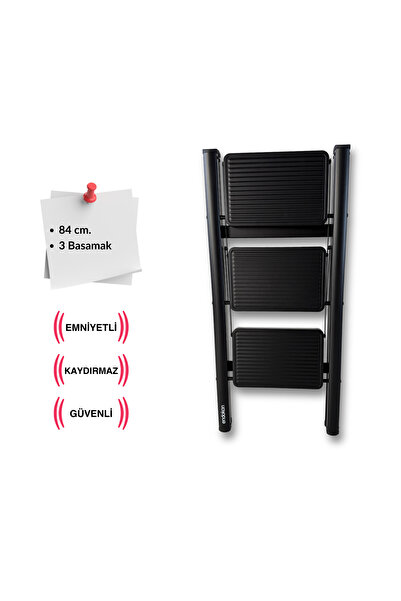 Endokon Katlanır Paslanmaz Çelik Şık Merdiven - Siyah 3 Basamaklı - Portatif ...