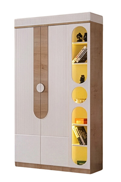 Setay Gardırop, Vira 2 Kapaklı Dolap Ve Ledli Kitaplık - Ceviz