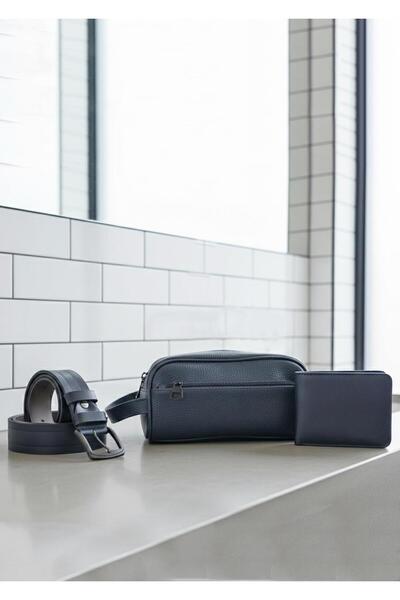 Duke Nickle Men's Navy Blue Bag Belt Wallet 3-Piece Stylish Classic Gift Set
