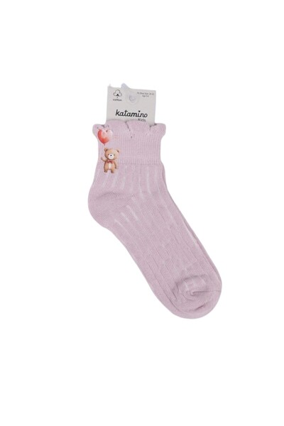 Ugly Duck Heart Bear Detailed Socks - Rose