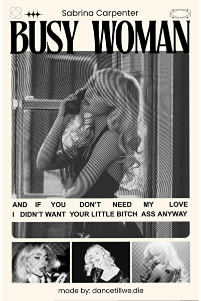 Taranist Kağıt Poster - BUSY Woman Siyah Beyaz - Sabrina Carpenter