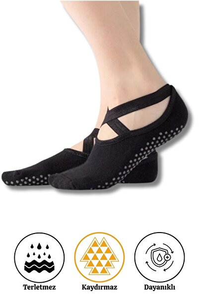 LYKOS 2 Çift Siyah Profesyönel Kaymaz Tabanlı Pilates Yoga ve Bale Çorabı - T...