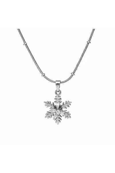 Tesbihane قلادة نسائية من الفولاذ - تصميم ندفة الثلج - حجر الزركون الأبيض - م...