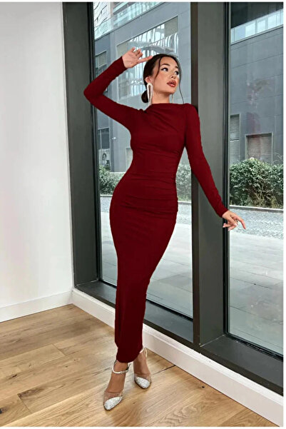 lumuteks فستان نسائي طويل بتفاصيل ثنيات ناعمة الملمس