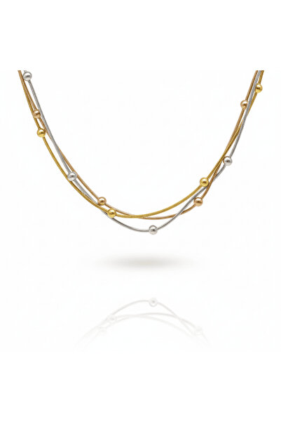 Tesbihane قلادة نسائية من الفولاذ مكونة من 3 قطع - سلسلة ثعبان مجمعة - متعددة...