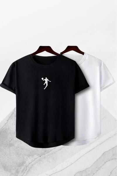 CAST COLLECTİON Unisex Μαύρο-Λευκό μπλουζάκι μπάσκετ με στάμπα 2 τεμαχίων, βα...