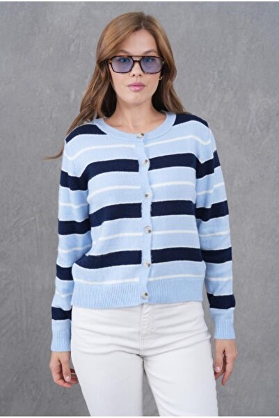 fuşyha butik Colorful Striped Button Detailed Knitwear Cardigan