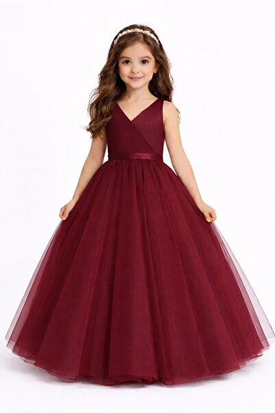 SUNEH Kız çocuk Bordo Anvelop Mezuniyet Doğum Günü Elbise