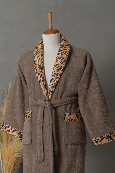 Ellaline Leopard Pattern Bathrobe 100% Cotton Certified, Dressing Gown / Bath...