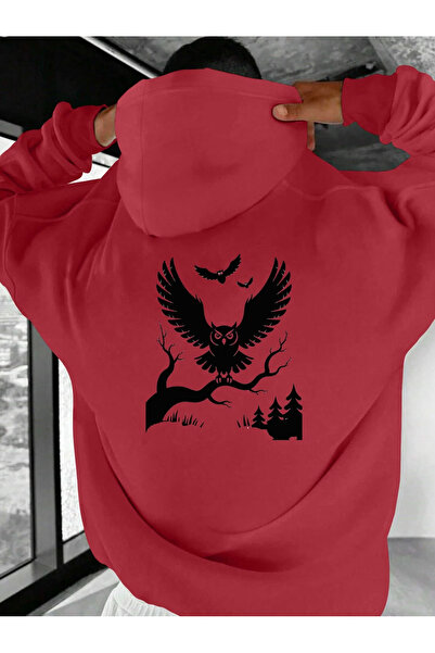 ELAN WEAR Back Printed Hooded Oversized navy blue sweatshirt with kangaroo po...