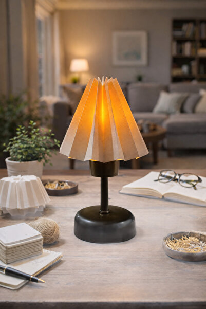 Natiorj Umbrella Şapkalı Siyah Pilli Masa Lambası Aç Kapa Butonlu Salon Yatak...