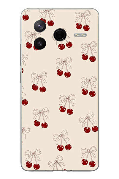 TechTree Poco F7 Pro Compatible Bow Cherries Printed Silicone Case