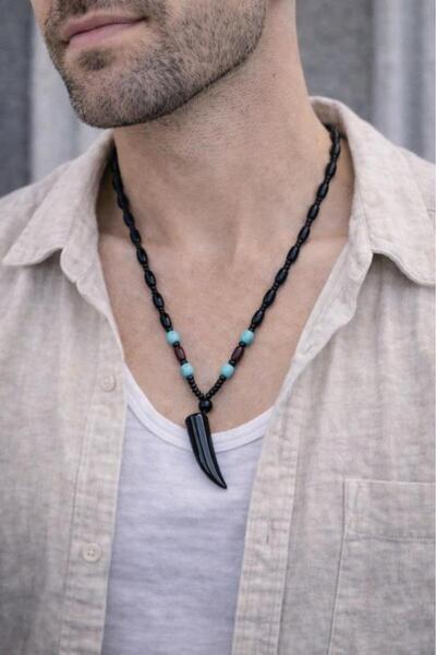 Hd Marketim Black Bead Necklace with Ivory Design – Unisex Authentic Minimal ...