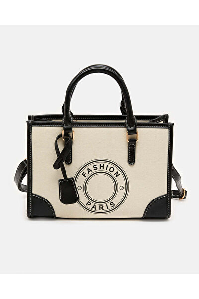 REDTAG حقيبة يد نسائية سوداء وبيج بتصميم باريسي أنيق