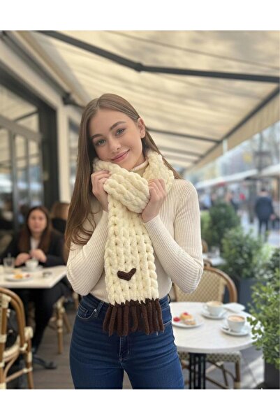 EL YAPIMI El örgüsü puffy atkı- Kalp detaylı ,yumuşacık sevgililer günü hediyesi