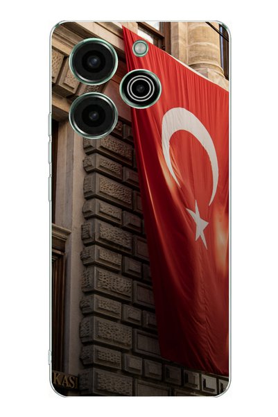 TechTree حافظة سيليكون متوافقة مع هاتف Tecno Pova 6 Pro بعلم تركيا مطبوع