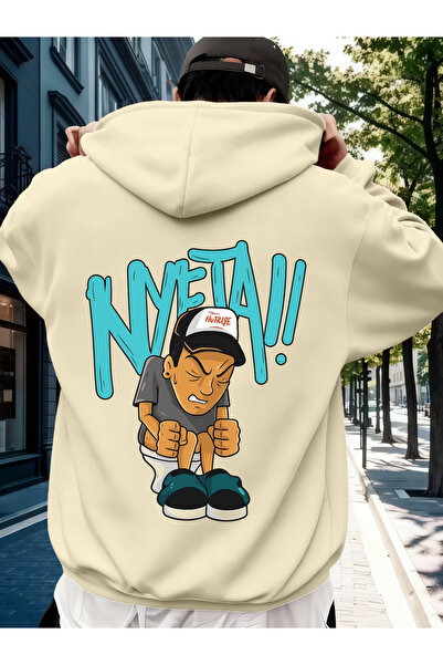 ELAN WEAR Back Printed Hooded Oversized navy blue sweatshirt with kangaroo po...