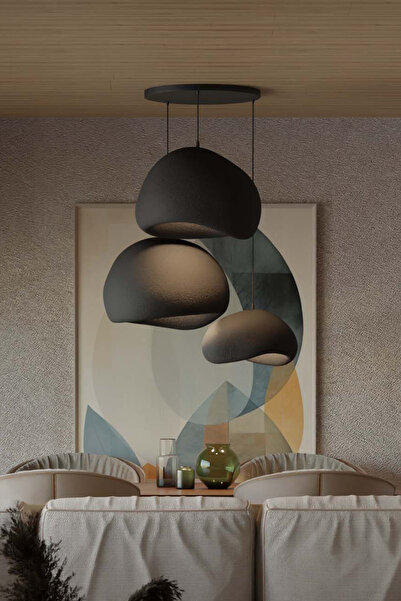 Kitchen Life Bohemia 3'lü Doğal Gerçek Beton Dokulu Avize - Modern Kompozit B...