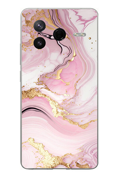 TechTree حافظة سيليكون متوافقة مع Poco F7 Pro باللون الوردي الرخامي مطبوع