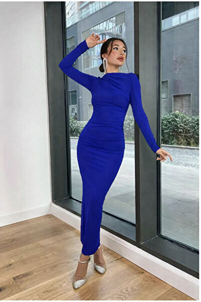 lumuteks Women's Soft Touch Drape Detail Maxi Dress