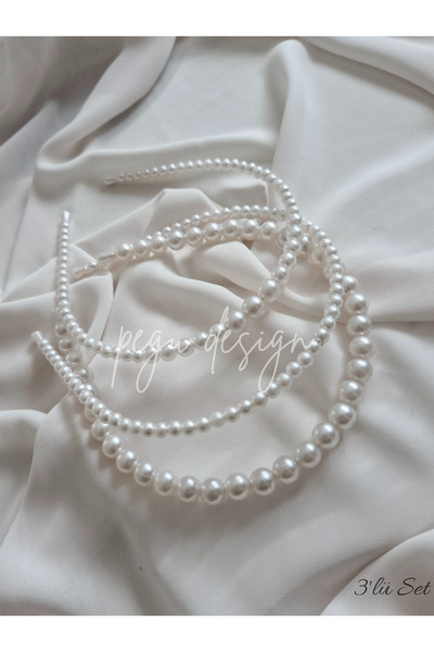 pegu baby collection طقم من 3 قطع تاج لؤلؤي متسلسل، للعروس، للمناسبات، للاحتف...