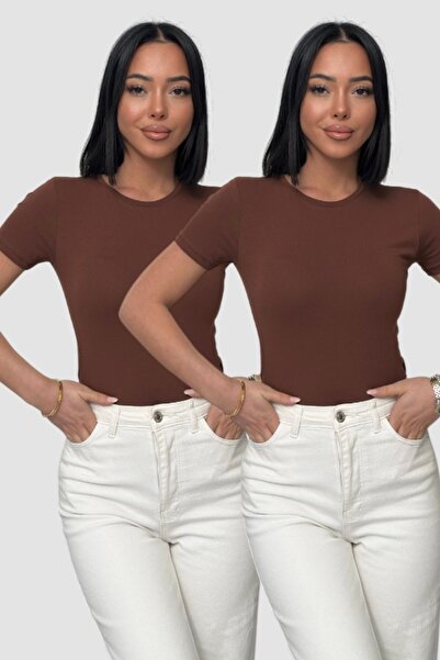 Lunamiratto Crew Neck Short Sleeve Cotton Bodysuit Bitter Coffee-Brown Crew N...