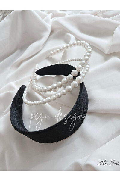 pegu baby collection SET DE 3 CORONĂ LARGĂ DE CATIFEA NEGRĂ CU PERLE, PENTRU ...