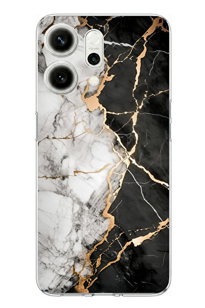 TechTree Oppo Reno 14 5g Compatible Black and White Marble Printed Silicone Case